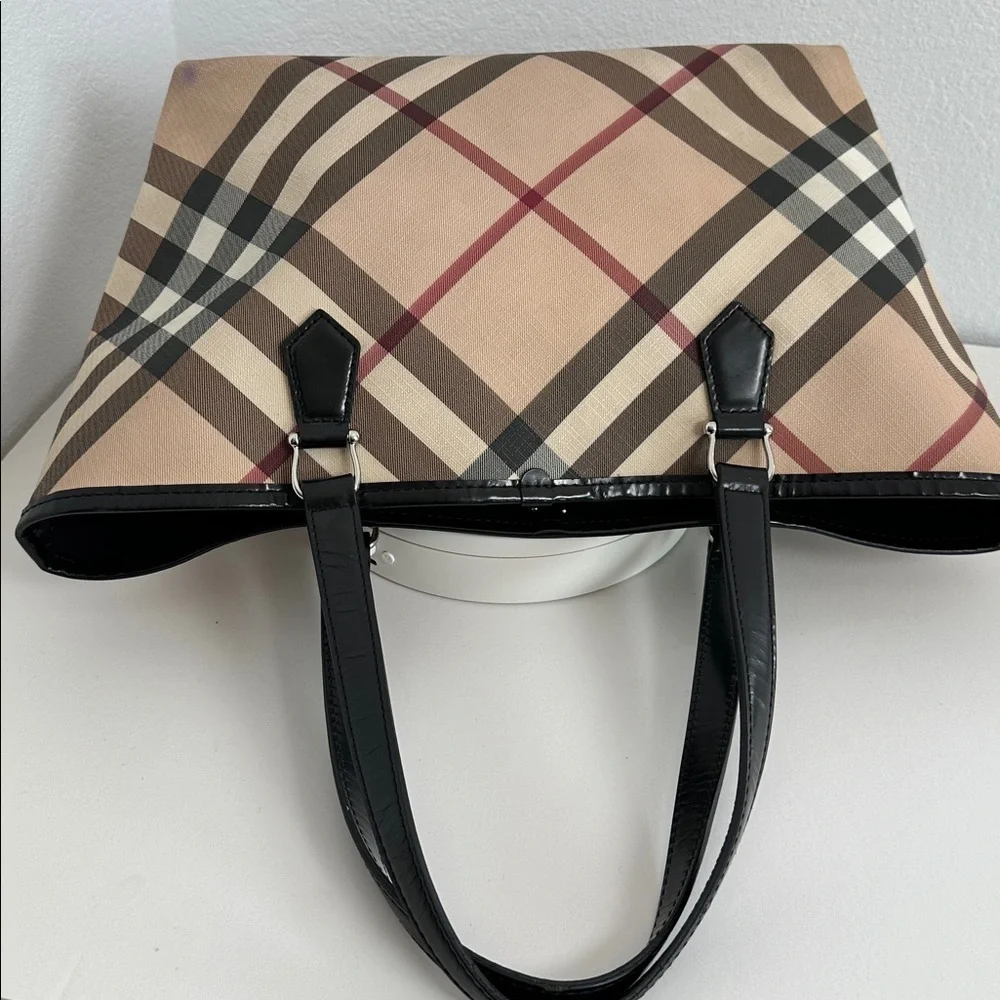💯Authentic BURBERRY NOVA CHECK TOTE BAG LEATHER  HANDBAGS🍀